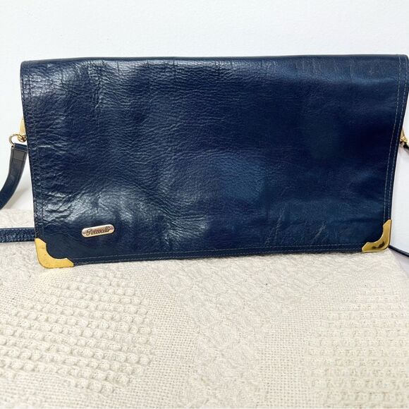 Vintage Petrocelli Milan Navy Leather Convertible Clutch Purse Bag - Picture 4 of 11